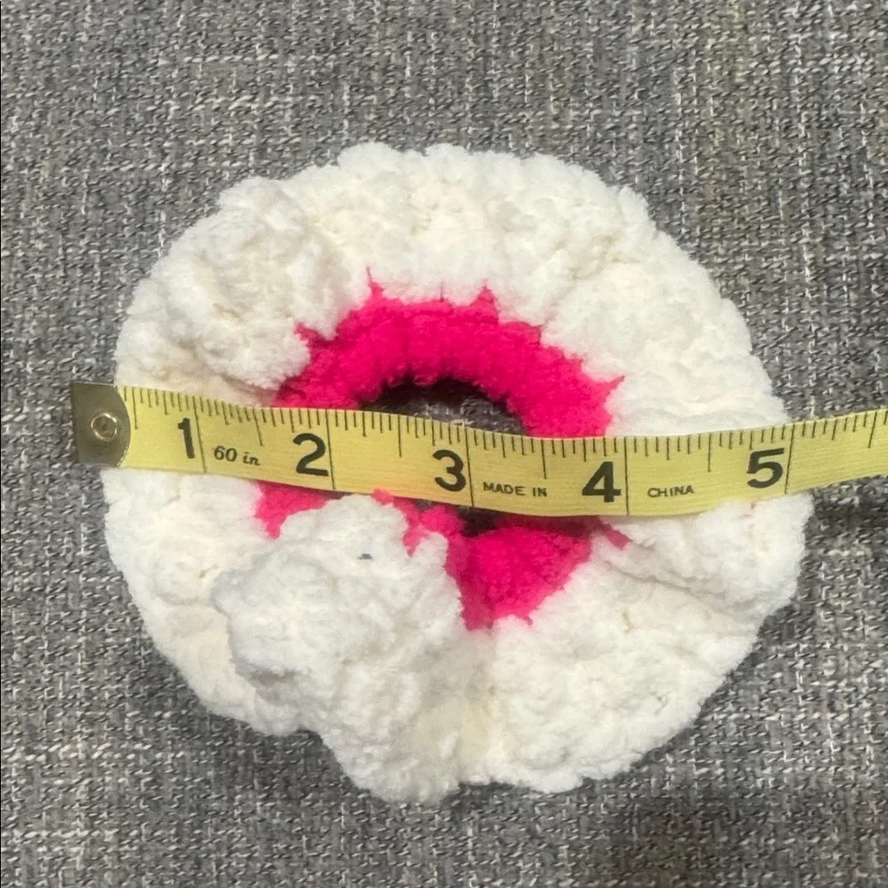 Hair Scrunchie Handmade by Me Pink and White